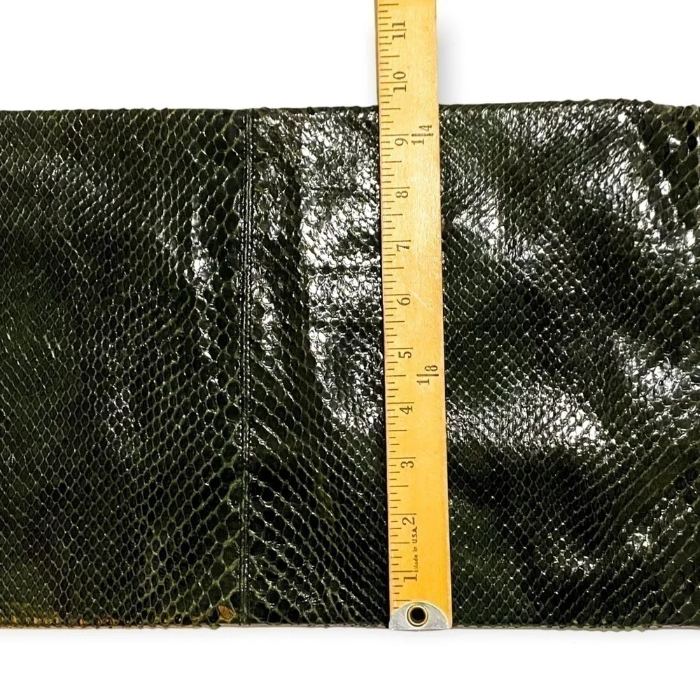 Vintage Snake leather clutch bag, green/black snake‎ with black piping